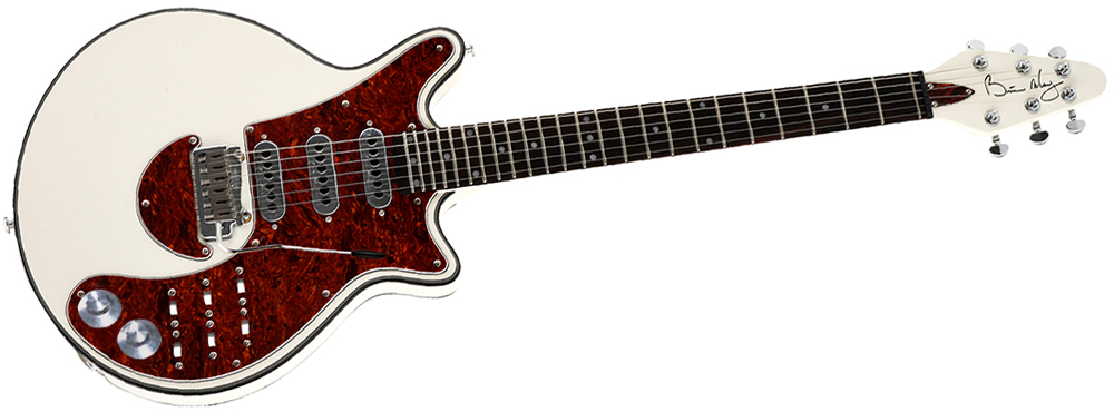 red and white guitar